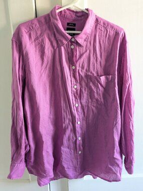 GAP Women Sz L Top Big Shirt Button Down 100% Linen Pink Purple Orchid Oversized